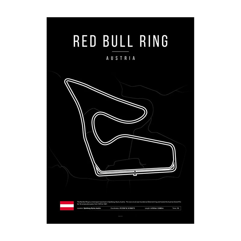 Red Bull Ring F1 Circuit Black Poster