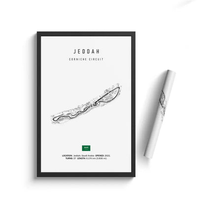 Jeddah F1 Circuit White Poster