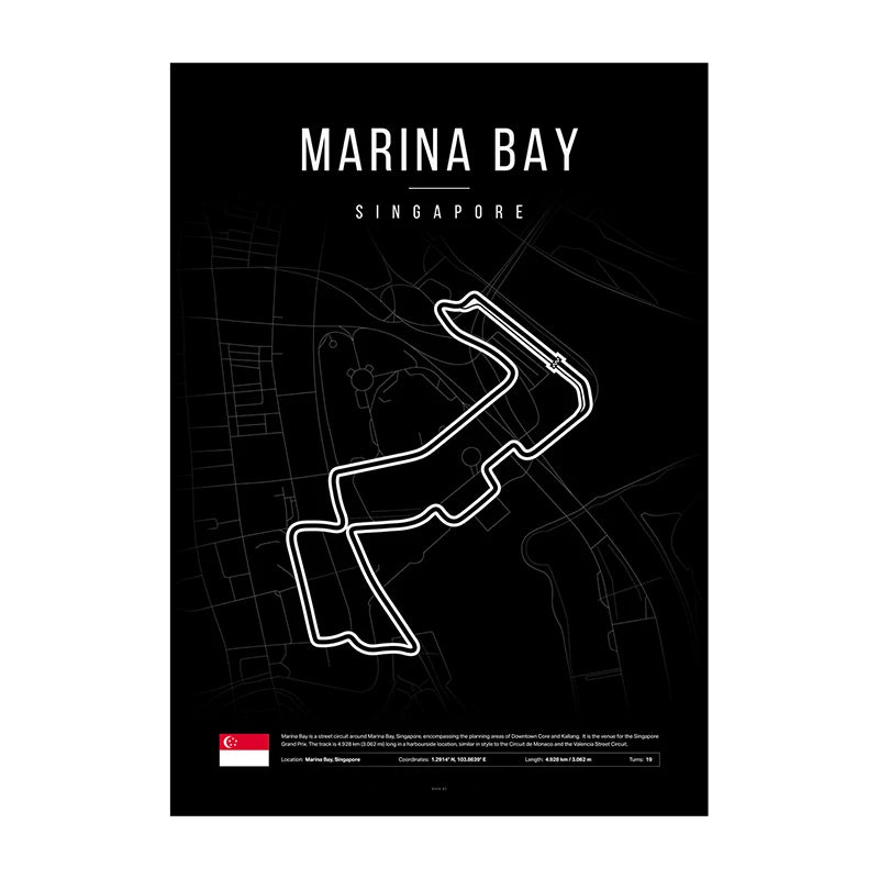 Marina Bay F1 Circuit Black Poster