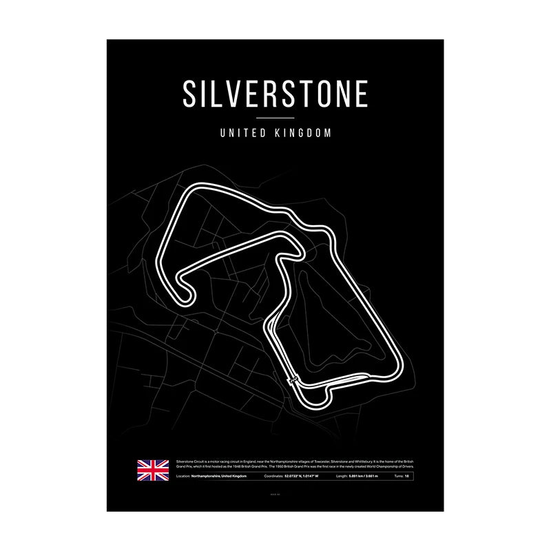 Silverstone F1 Circuit Black Poster