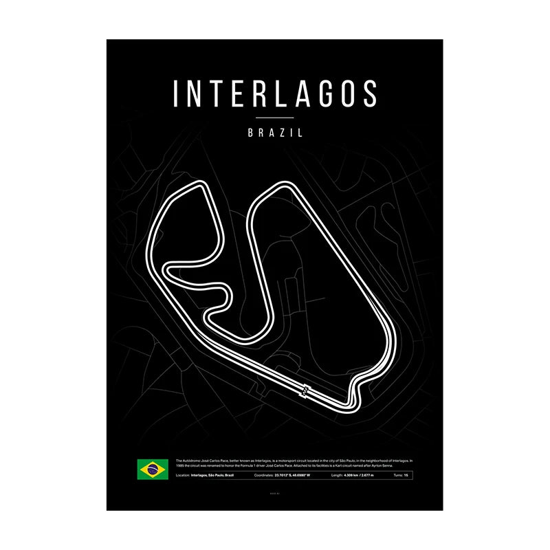 Interlagos F1 Circuit Black Poster