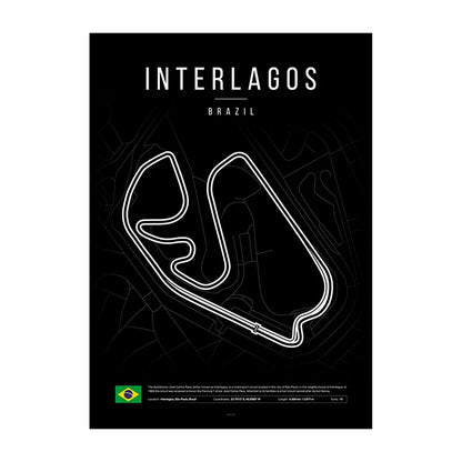 Interlagos F1 Circuit Black Poster
