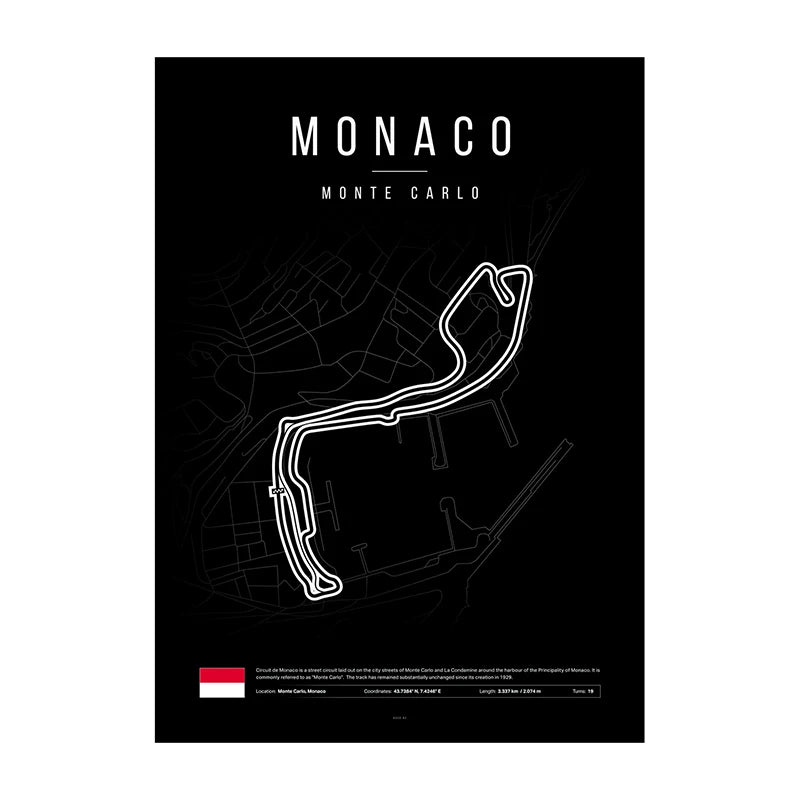 Monaco F1 Circuit Black Poster