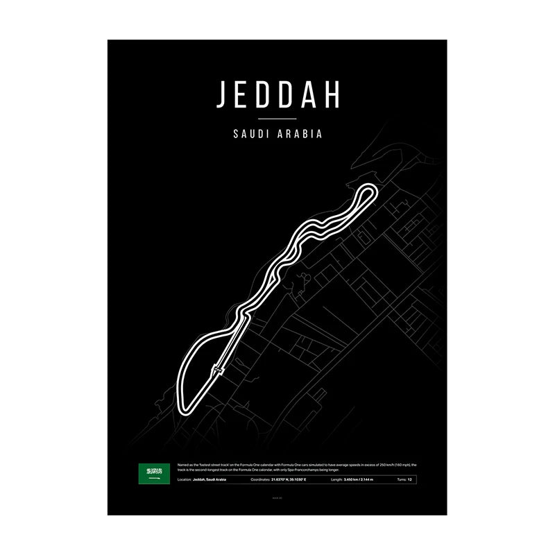 Jeddah F1 Circuit Black Poster