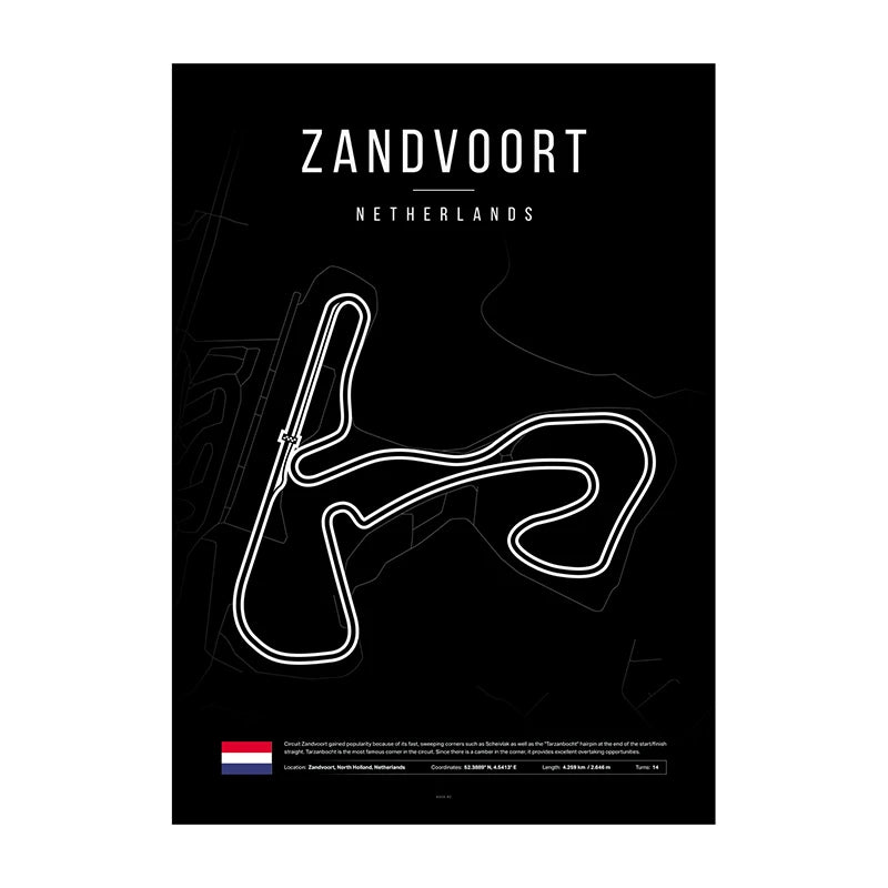 Zandvoort F1 Circuit Black Poster