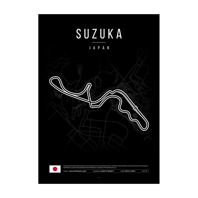 Suzuka F1 Circuit Black Poster