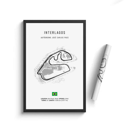 Interlagos F1 Circuit White Poster