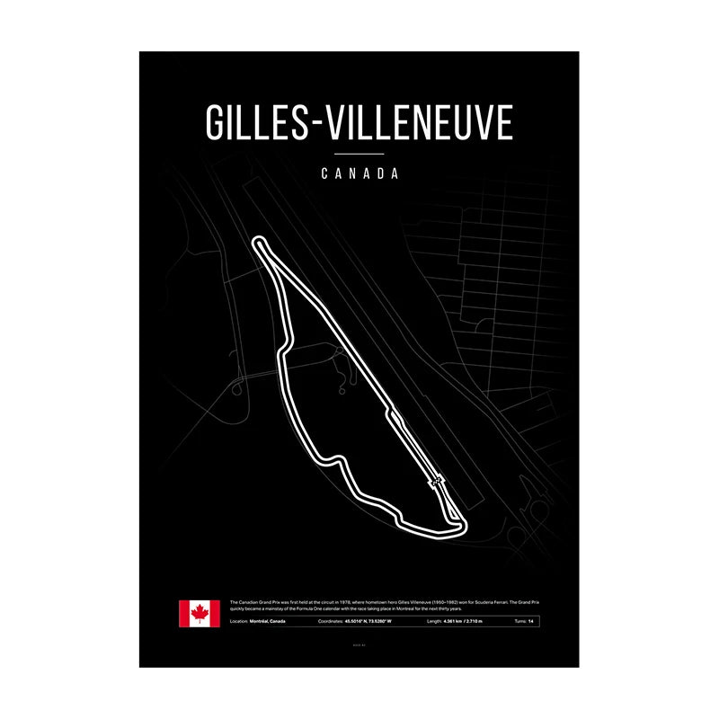 Gilles Villeneuve F1 Circuit Black Poster